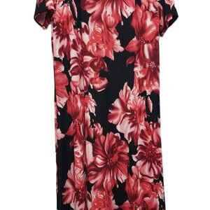 NEW JoStar Red Floral Print Slinky Short Sleeve Long Dress